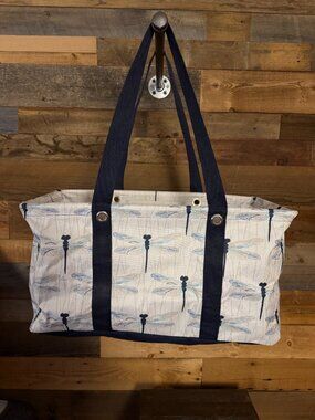 Thirty One Large Utility tote Dragonfly Print Structured Beach Picnic Bag